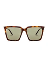 Saint Laurent Women's Square Sunglasses, 56mm In Shiny Medium Havana