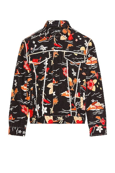 Just Don Mens Black Aloha-print Logo-embroidered Cotton Jacket M In Multicolor