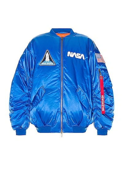 Balenciaga Multi-patch Nasa Bomber Jacket In Blue