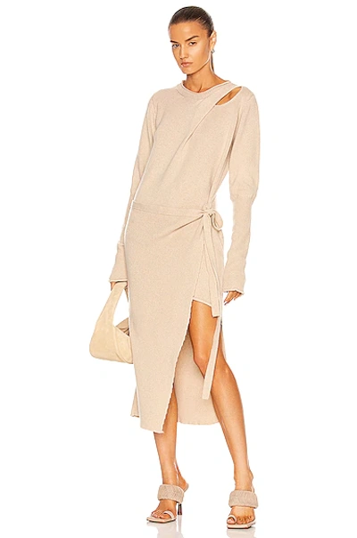 Aisling Camps Recycled Cashmere Draped Crewneck Tie Dress In Beige