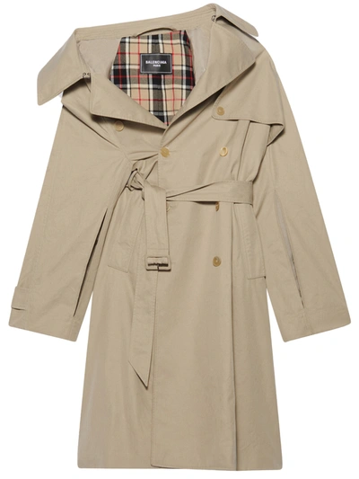 Balenciaga Asymmetric-lapels Trench Coat In Nude