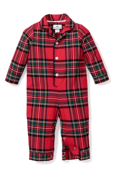 Petite Plume Babies' Imperial Tartan Flannel One-piece Pajamas In Red