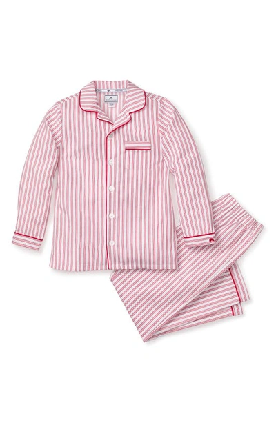 Petite Plume Babies' Ticking Stripe Flannel Two-piece Pajamas In Red