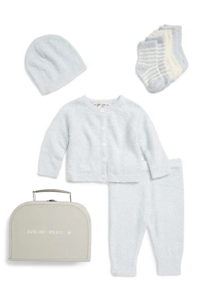 Barefoot Dreamsr Babies' Barefoot Dreams Cozychic® Lite Classic Cardigan, Pants, Socks, Beanie & Suitcase Set In Blue