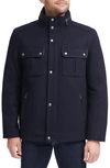 Cole Haan Melton Coat In Navy