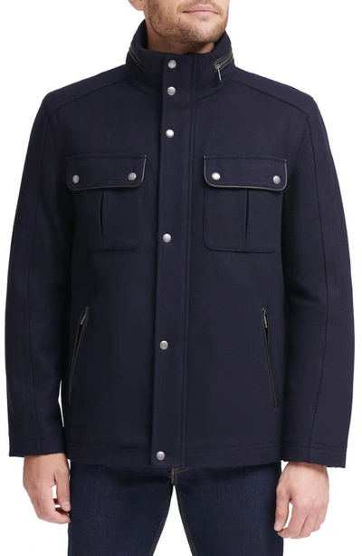 Cole Haan Melton Coat In Navy