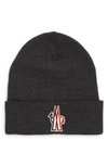 Moncler Embroidered Logo Rib Wool Beanie In Blue