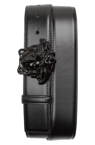 Versace Medusa Head Leather Belt In Black