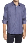 Stone Rose Geometric Print Stretch Button-up Shirt In Blue