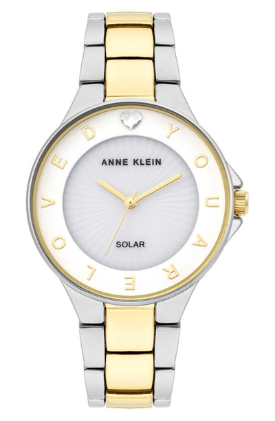 Anne Klein Love Crystal Heart Solar Bracelet Watch, 35mm In White Dial