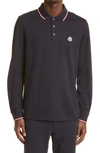 Moncler Patch-detail Long-sleeved Polo Shirt In Navy