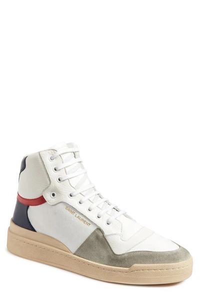 Saint Laurent Sl24 Logo-print High-top Leather Trainers In White