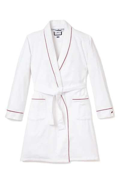 Petite Plume Contrast Piping Cotton Robe In White