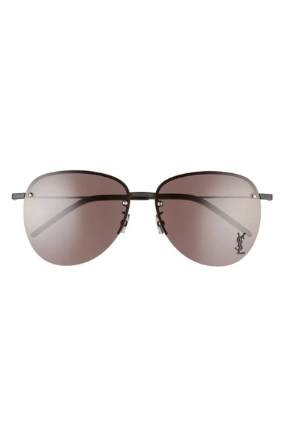 Saint Laurent Monogram Pin 61mm Aviator Sunglasses In Black/black