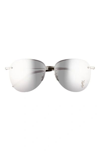 Saint Laurent 61mm Aviator Sunglasses In Silver