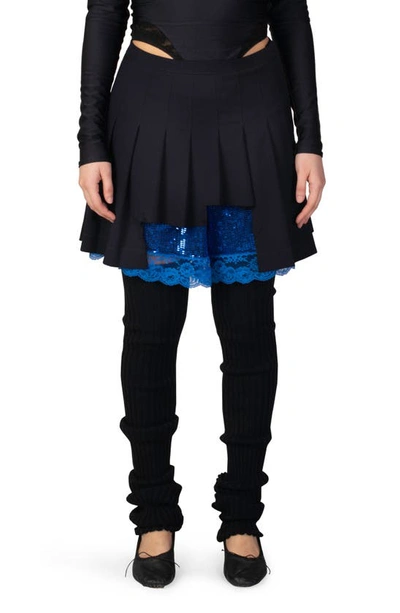 Vaquera Unisex Chopped Pleated Skirt With Sequin Shorts In Navy