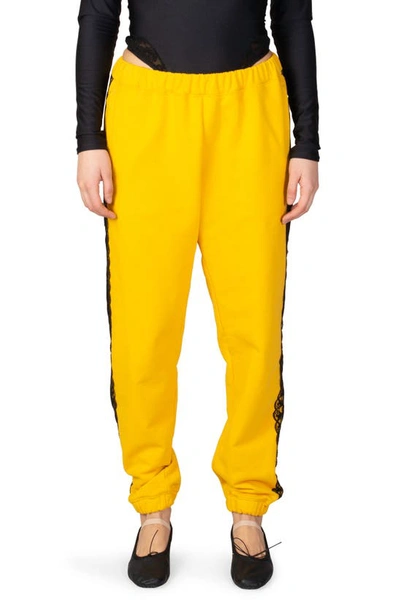 Vaquera Unisex Lace Trim Cotton Track Joggers In Yellow