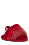 Ugg Girl's Fluff Yeah Metallic Sparkle Quilted Slippers, Baby/kids In Red Metallic Sparkle