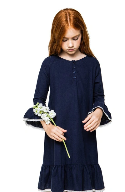 Petite Plume Girls' Flannel Arabella Nightgown - Baby, Little Kid, Big Kid In Navy