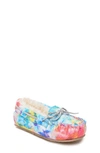 Minnetonka Cassie Tie Dye Moccasin Slipper In Bright Blue Splash