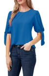 Cece Tie Sleeve High/low Blouse In Sapphire Sky