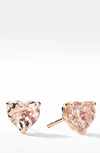 David Yurman Chatelaine Heart Stud Earrings In 18k Rose Gold With Morganite In Morganite