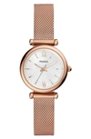 Fossil Women's Mini Carlie Rose Gold-tone Stainless Steel Mesh Bracelet Watch 28mm