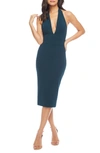 DRESS THE POPULATION DRESS THE POPULATION VANESSA HALTER BODY-CON MIDI DRESS,DDR183-3086