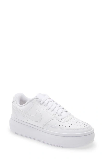 Nike Court Vision Alta Leather Platform Sneakers In Triple White In White/white