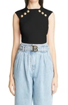 Balmain Shoulder Button Pointelle Sweater Tank In Black
