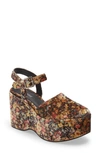 Jeffrey Campbell Bohemian Platform Wedge Sandal In Multi Velvet Floral Leather