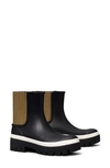 Tory Burch Bicolor Pleated Short Rain Boots In Black