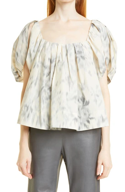 Rebecca Taylor Bubble Sleeve Flounce Top In Silver Combo