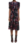 Isabel Marant Ulianad Print Velvet Midi Dress In Faded Night 30fn