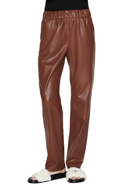 Anine Bing Colton Faux Leather Track Pants In Brown