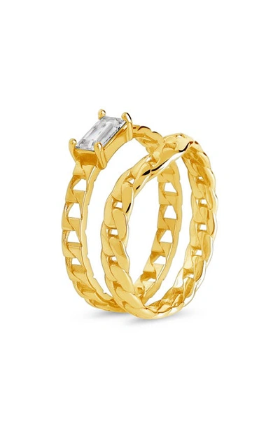 Sterling Forever Karter Cubic Zirconia Chain Link Stacking Rings, Set Of 2 In Gold