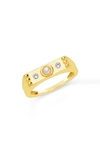 Sterling Forever Women's Sterling Silver Imitation Pearl And Cubic Zirconia Bar Ring In Gold