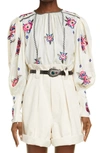 ISABEL MARANT CIAMELI FLORAL EMBROIDERED SILK CROP BLOUSE,HT2213-21H027I