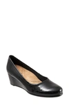 Trotters Winnie Wedge Pump In Black Faux Patent Leather