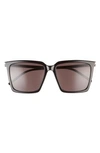 Saint Laurent Corner Angle 56mm Rectangular Sunglasses In Black