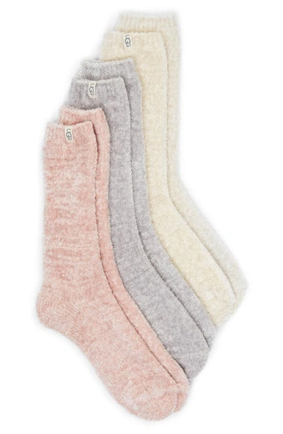 Ugg Leda Assorted 3-pack Sparkle Crew Socks In White / Lotus Blossom / Seal