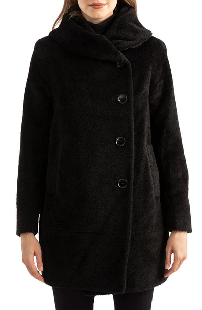 Sofia Cashmere Cocoon Wool & Alpaca Blend Bouclé Coat In Black