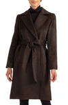 Sofia Cashmere Rounded Shawl Collar 3/4 Length Wool Blend Coat In Dark Brown