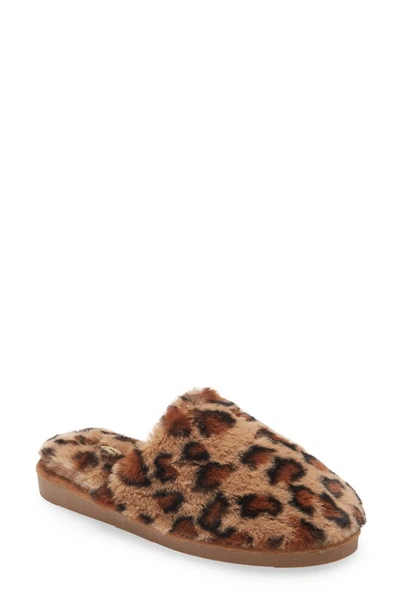 Pelle Moda Comfy Faux Shearling Slipper In Tan Leopard