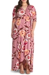 Kiyonna Meadow Dream Wrap Maxi Dress In Mauve Poppy Print