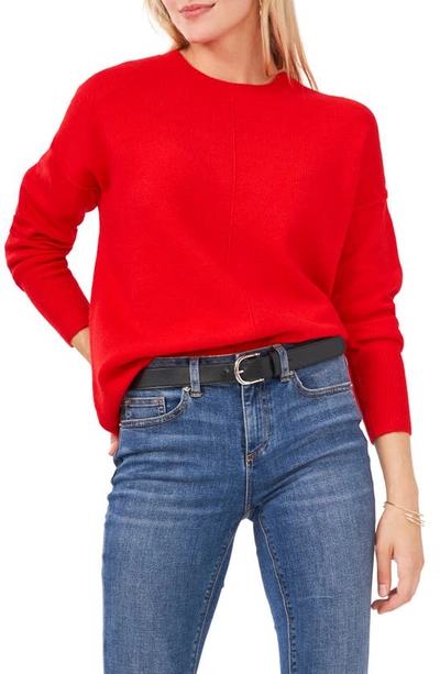 Vince Camuto Center Seam Crewneck Sweater In Bright Cherry