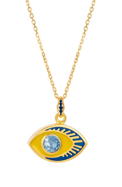 Nevernot 14kt Gold Life In Colour Enamel And Topaz Eye Necklace In Blue