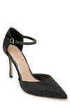 Jewel Badgley Mischka Jailene Womens Satin Rhinestone Pointed Toe Heels In Black Satin
