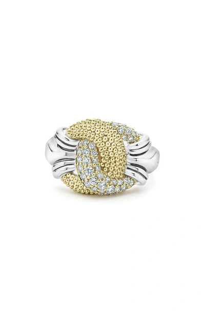 Lagos Sterling Silver & 18k Yellow Gold Caviar Luxe Diamond Large Knot Ring In Silver/gold