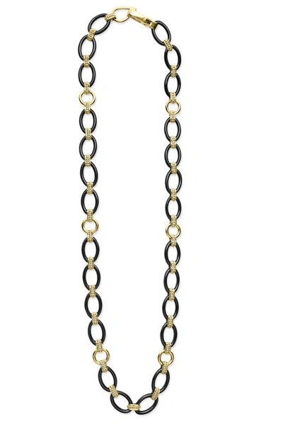 Lagos Meridian 18k Yellow Gold Black Caviar Black Ceramic Oval Link Necklace, 18 In Ceramic Black